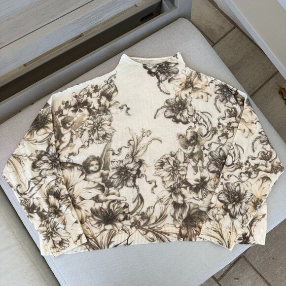 New Pilcro Alani Cashmere Rollneck Sweater Angel Print Cream Large - Picture 1 of 12